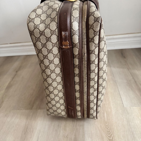 Vintage 1970 Gucci GG Supreme Suitcase Web Stripe Monogram Canvas Gold Closure - Picture 9 of 15